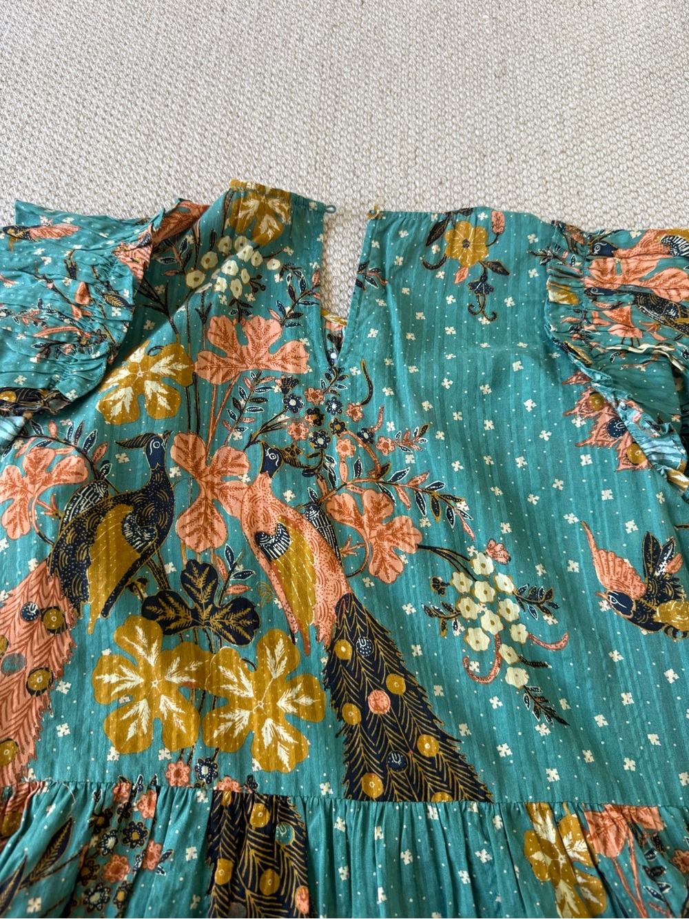 Ulla Johnson' Teal Floral Tiered Summer Dress size 6 - Picture 3 of 7